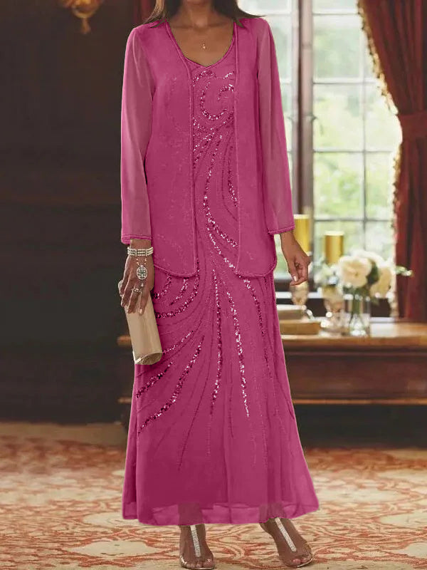Jacketed Mother of the Bride & Groom Sheath/Column Dresses with Sequins-LLELLA
