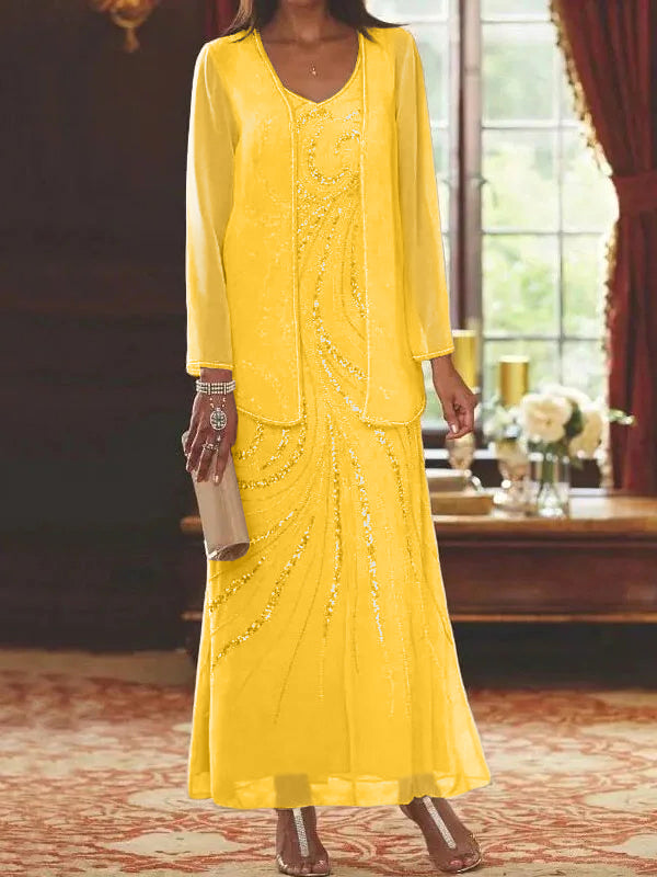 Jacketed Mother of the Bride & Groom Sheath/Column Dresses with Sequins-LLELLA