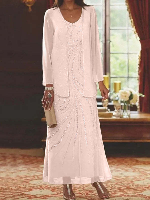 Jacketed Mother of the Bride & Groom Sheath/Column Dresses with Sequins-LLELLA