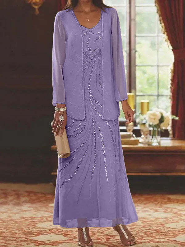 Jacketed Mother of the Bride & Groom Sheath/Column Dresses with Sequins-LLELLA