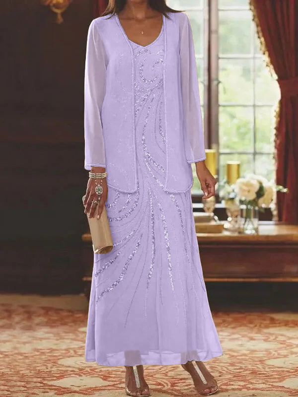 Jacketed Mother of the Bride & Groom Sheath/Column Dresses with Sequins-LLELLA