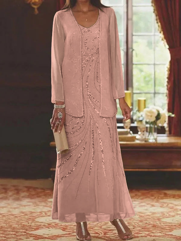 Jacketed Mother of the Bride & Groom Sheath/Column Dresses with Sequins-LLELLA