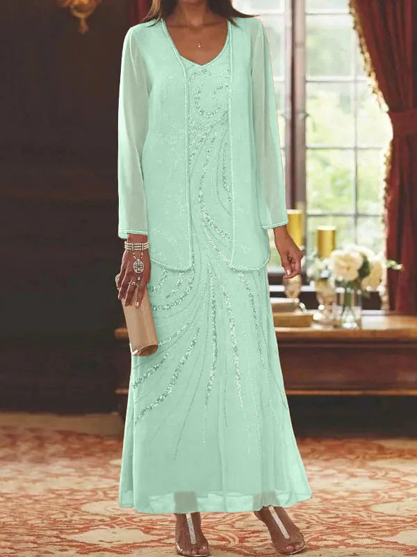 Jacketed Mother of the Bride & Groom Sheath/Column Dresses with Sequins-LLELLA