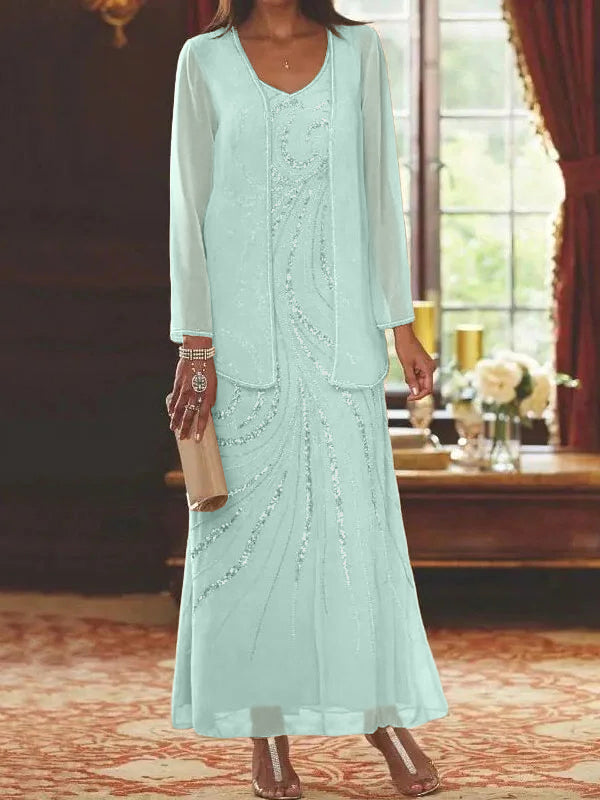 Jacketed Mother of the Bride & Groom Sheath/Column Dresses with Sequins-LLELLA