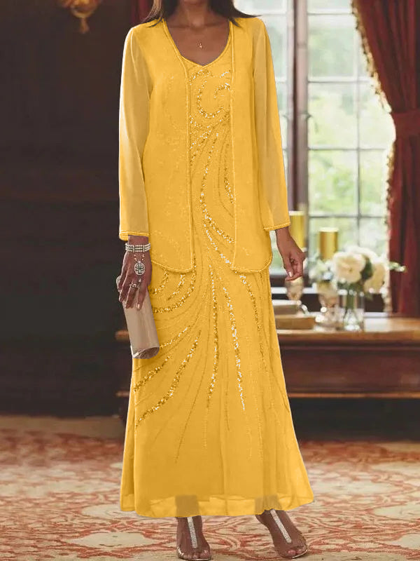 Jacketed Mother of the Bride & Groom Sheath/Column Dresses with Sequins-LLELLA
