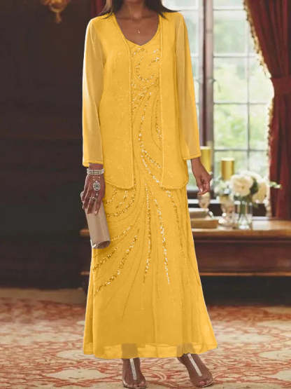 Jacketed Mother of the Bride & Groom Sheath/Column Dresses with Sequins-LLELLA