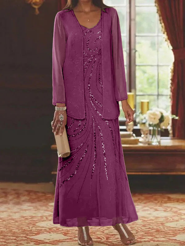 Jacketed Mother of the Bride & Groom Sheath/Column Dresses with Sequins-LLELLA