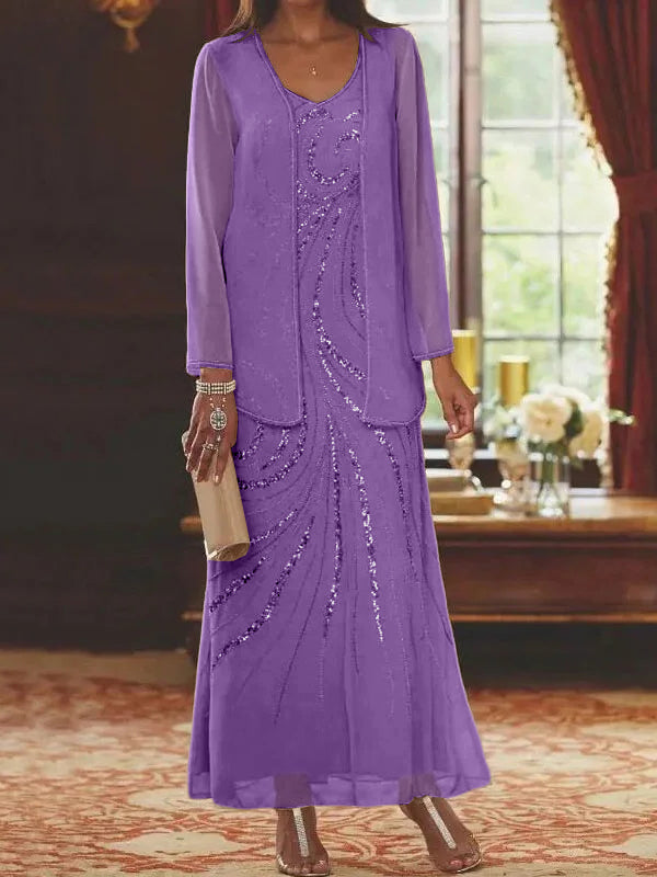Jacketed Mother of the Bride & Groom Sheath/Column Dresses with Sequins-LLELLA