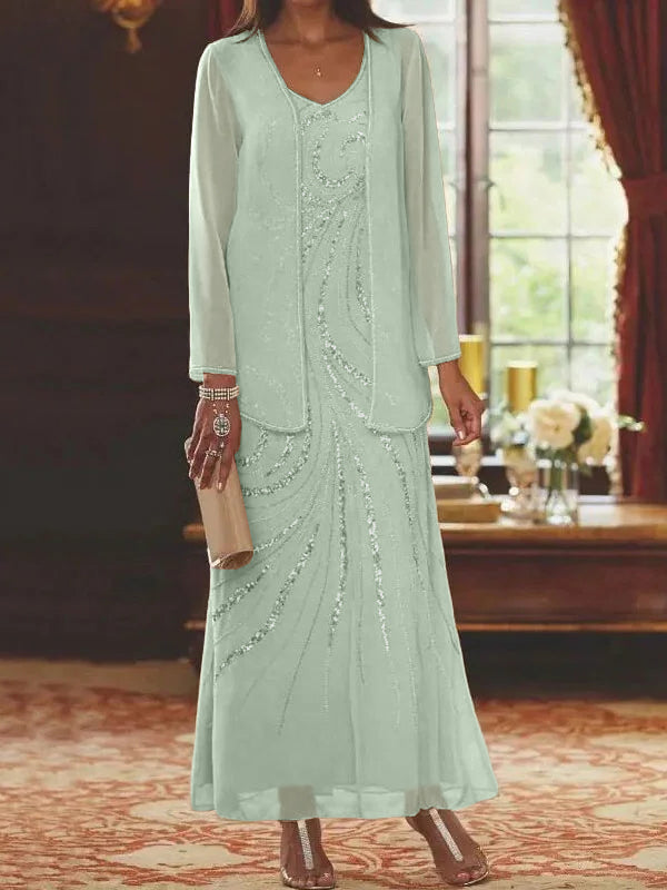 Jacketed Mother of the Bride & Groom Sheath/Column Dresses with Sequins-LLELLA