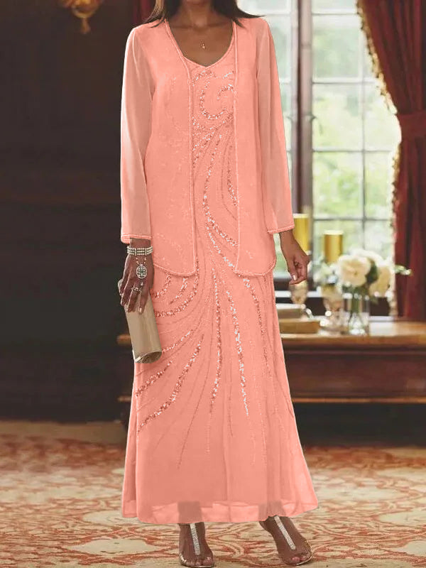 Jacketed Mother of the Bride & Groom Sheath/Column Dresses with Sequins-LLELLA