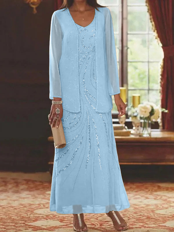 Jacketed Mother of the Bride & Groom Sheath/Column Dresses with Sequins-LLELLA