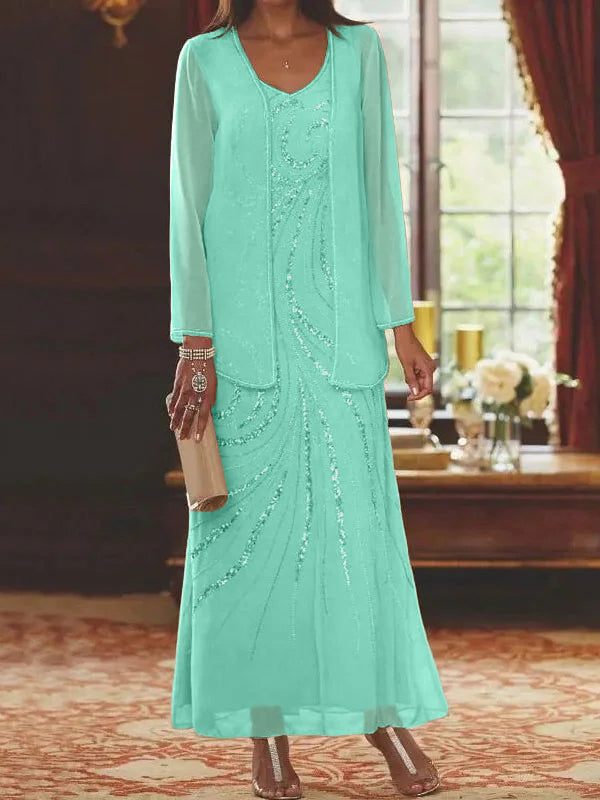 Jacketed Mother of the Bride & Groom Sheath/Column Dresses with Sequins-LLELLA