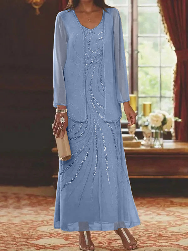 Jacketed Mother of the Bride & Groom Sheath/Column Dresses with Sequins-LLELLA