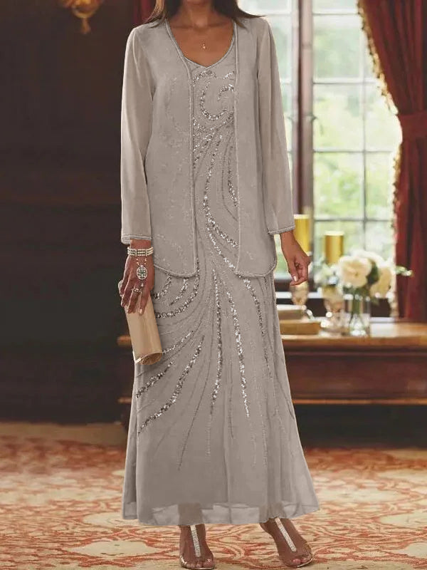 Jacketed Mother of the Bride & Groom Sheath/Column Dresses with Sequins-LLELLA