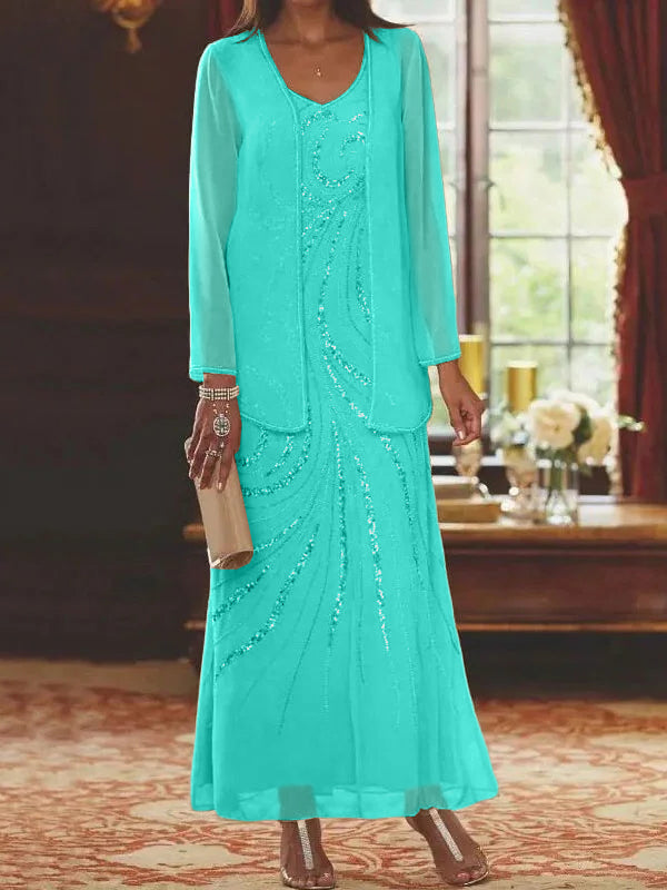 Jacketed Mother of the Bride & Groom Sheath/Column Dresses with Sequins-LLELLA