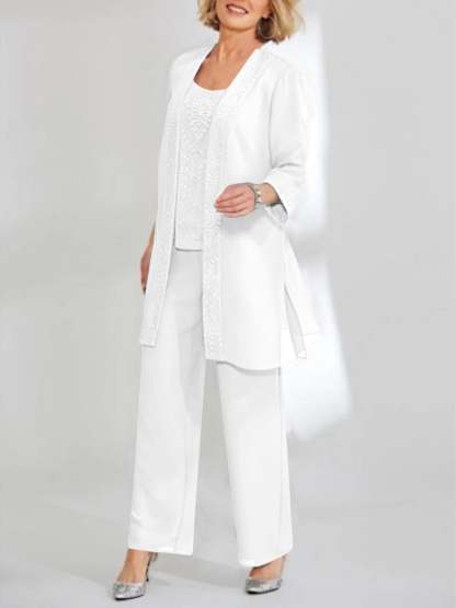Ankle-Length Chiffon Mother of the Bride Pantsuit with Jacket in Scoop Style-LLELLA