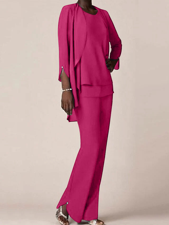 Floor-Length V-Neck Chiffon Pantsuit with Ruffles for the Mother of the Bride-LLELLA