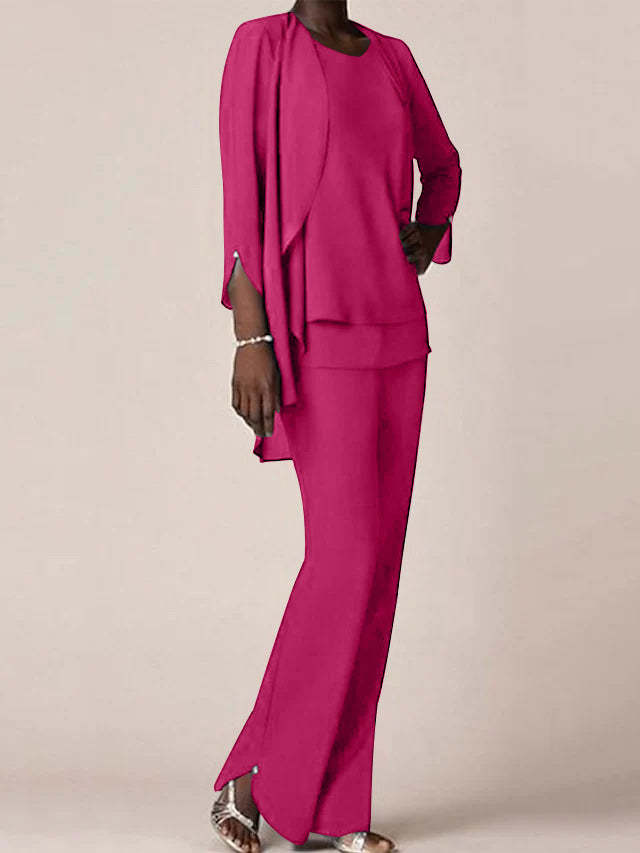 Floor-Length V-Neck Chiffon Pantsuit with Ruffles for the Mother of the Bride-LLELLA