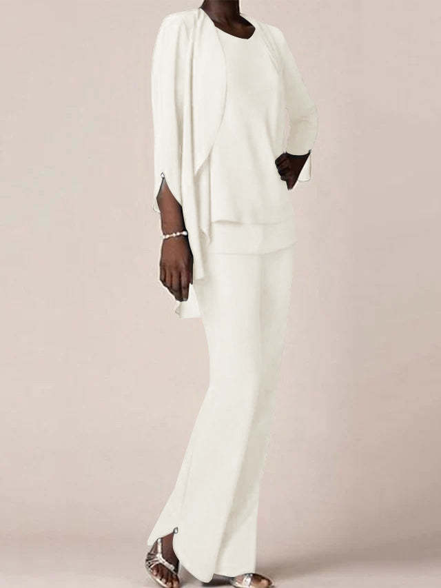 Floor-Length V-Neck Chiffon Pantsuit with Ruffles for the Mother of the Bride-LLELLA