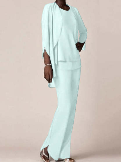 Floor-Length V-Neck Chiffon Pantsuit with Ruffles for the Mother of the Bride-LLELLA