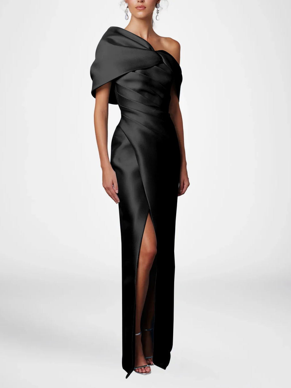 One-Shoulder Ruffled Floor-Length Gown for the Mother of the Bride-LLELLA