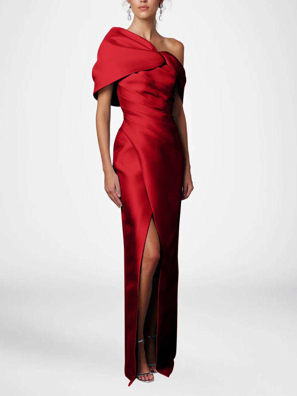 One-Shoulder Ruffled Floor-Length Gown for the Mother of the Bride-LLELLA