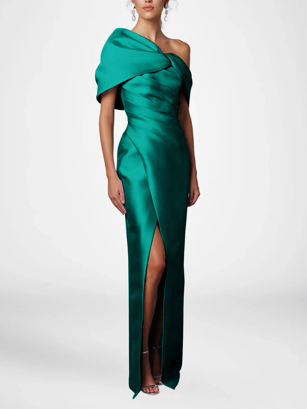 One-Shoulder Ruffled Floor-Length Gown for the Mother of the Bride-LLELLA