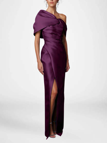 One-Shoulder Ruffled Floor-Length Gown for the Mother of the Bride-LLELLA