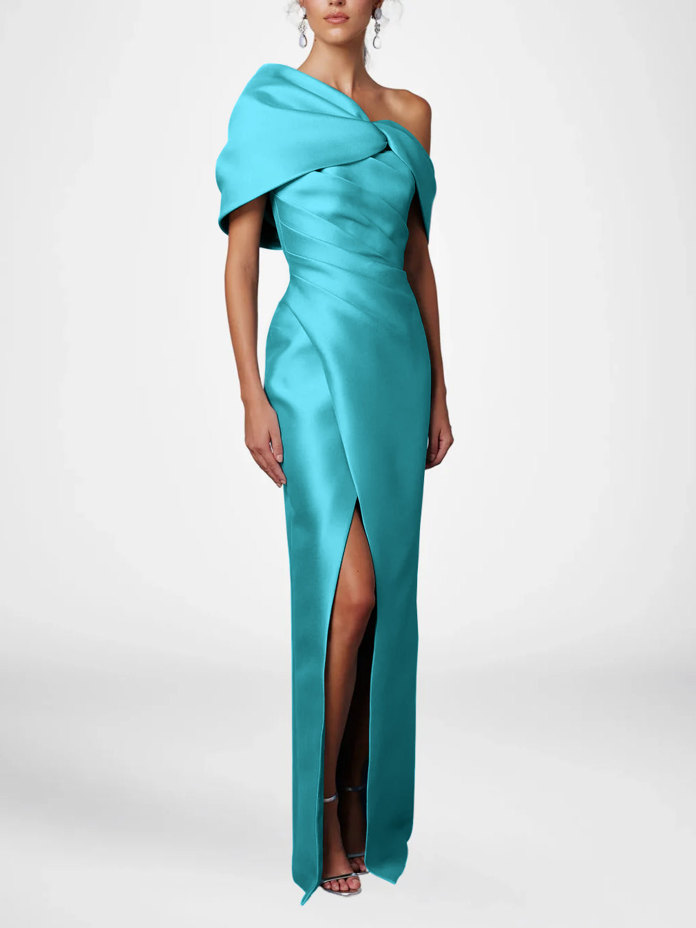 One-Shoulder Ruffled Floor-Length Gown for the Mother of the Bride-LLELLA