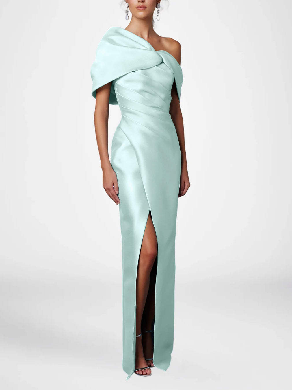 One-Shoulder Ruffled Floor-Length Gown for the Mother of the Bride-LLELLA