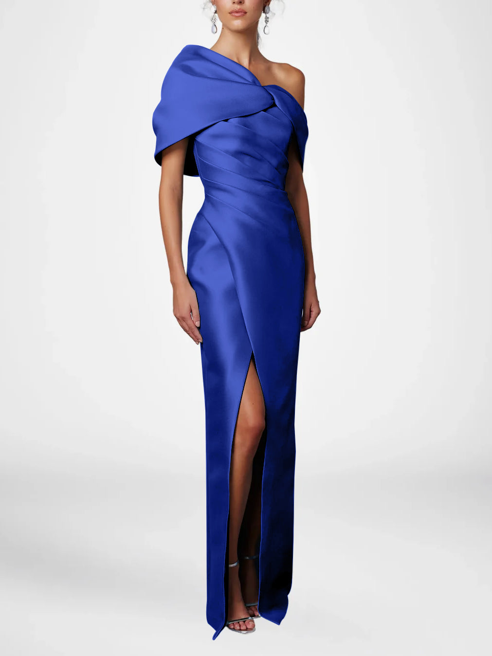 One-Shoulder Ruffled Floor-Length Gown for the Mother of the Bride-LLELLA