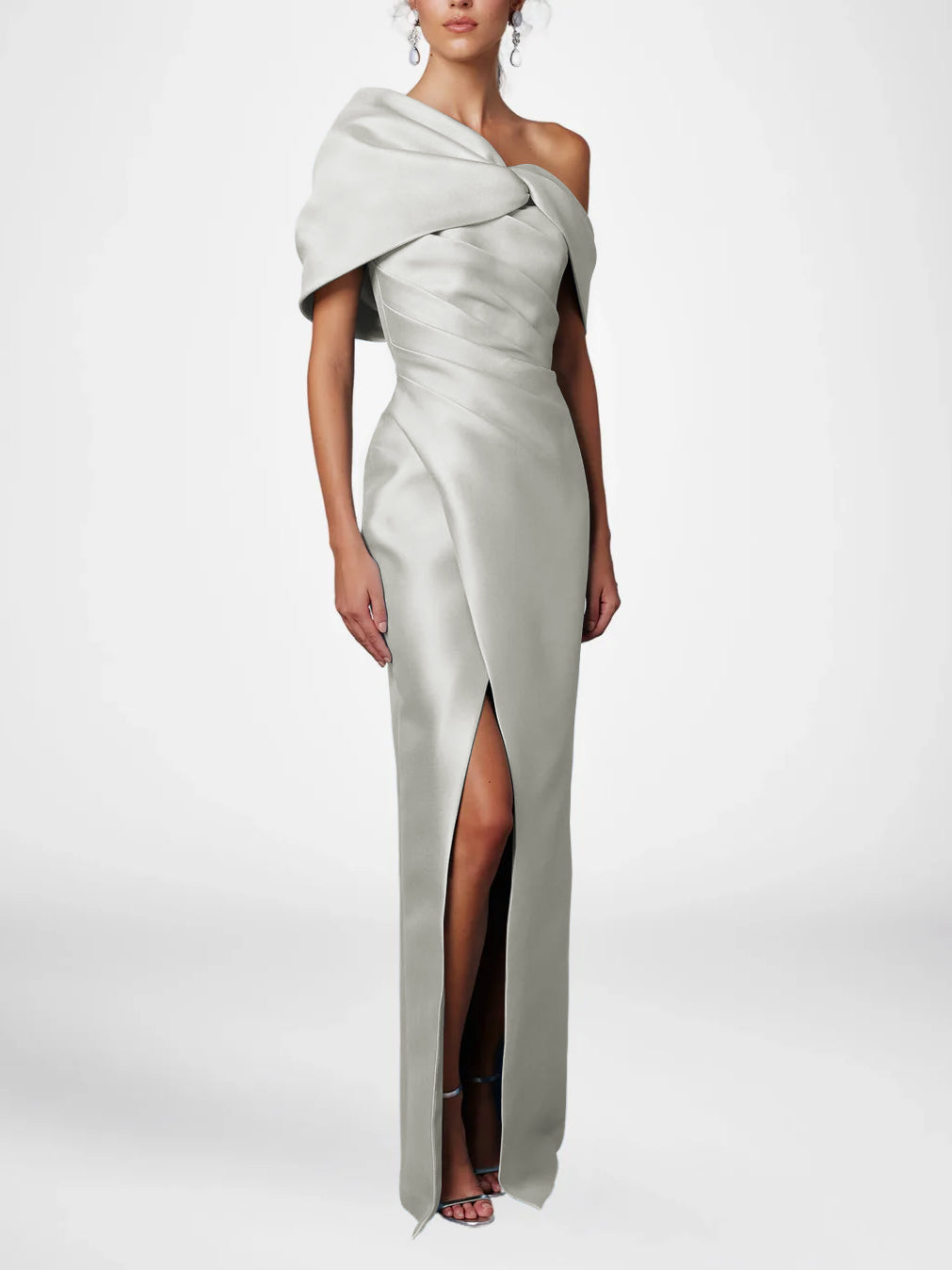 One-Shoulder Ruffled Floor-Length Gown for the Mother of the Bride-LLELLA