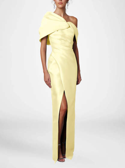 One-Shoulder Ruffled Floor-Length Gown for the Mother of the Bride-LLELLA