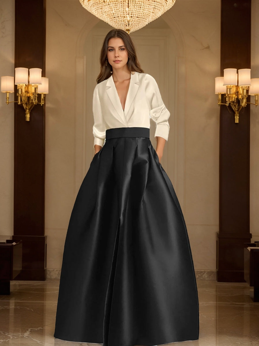 V-Neck A-Line Princess Gown with Long Sleeves and Pockets for the Mother of the Bride-LLELLA