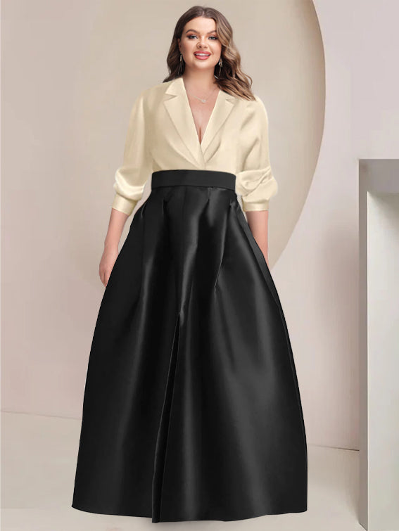 V-Neck A-Line Princess Gown with Long Sleeves and Pockets for the Mother of the Bride-LLELLA