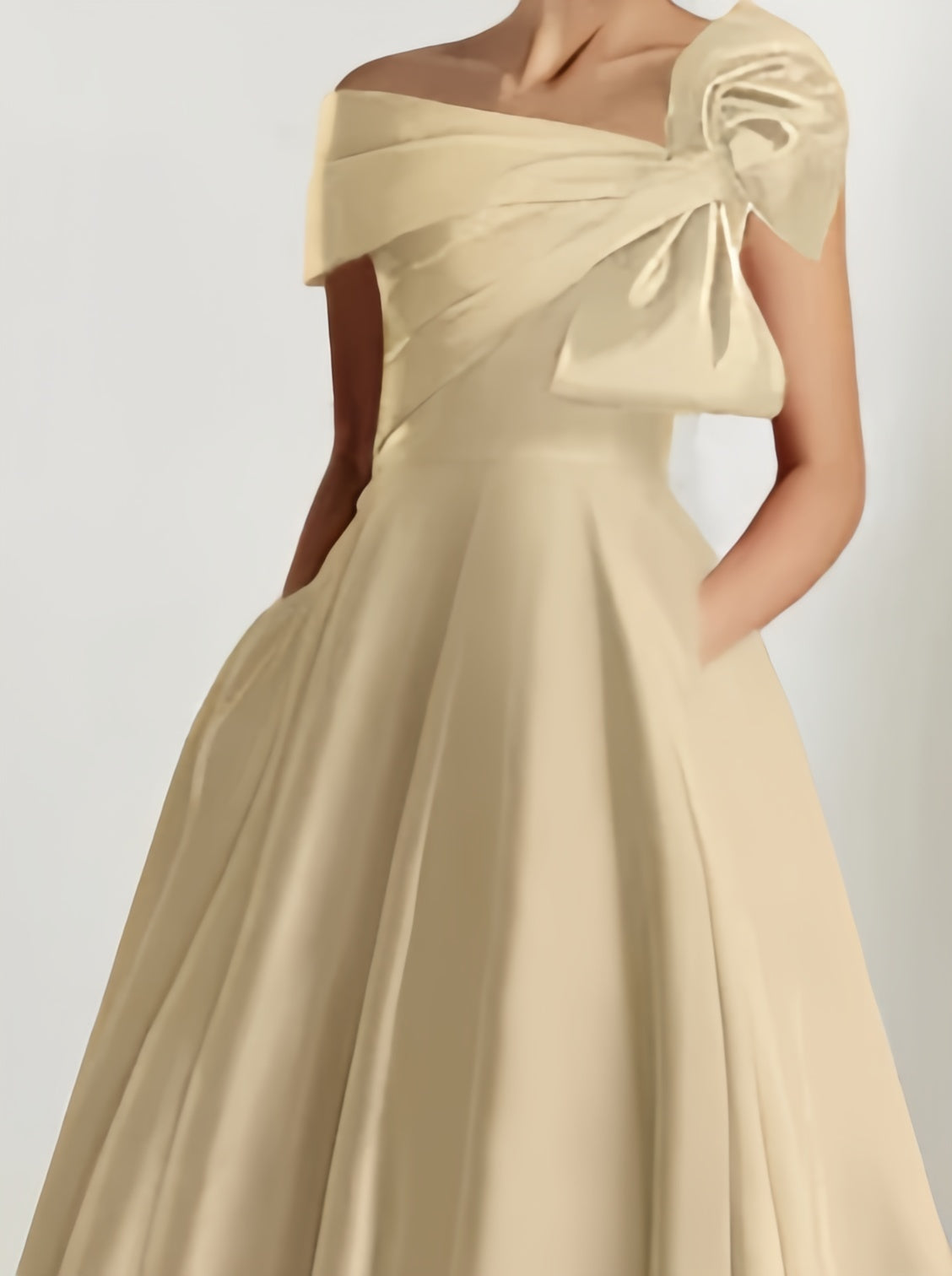 Off-the-Shoulder Sleeveless A-Line Princess Ankle-Length Mother of the Bride Dress with Bow(s)-LLELLA