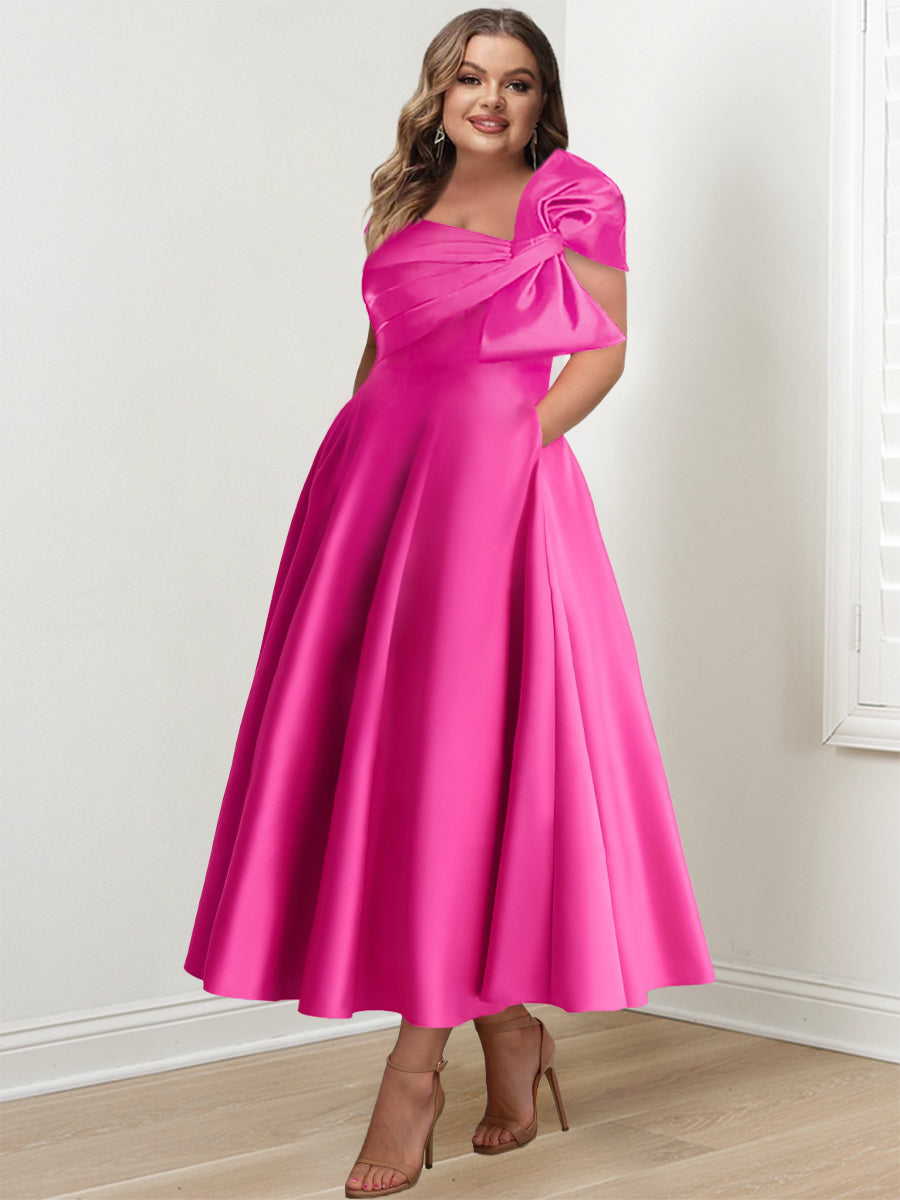 Off-the-Shoulder Sleeveless A-Line Princess Ankle-Length Mother of the Bride Dress with Bow(s)-LLELLA