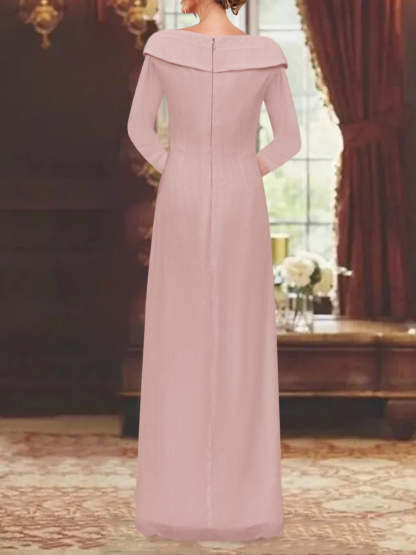 V-Neck 3/4 Sleeve Floor-Length Sequined Mother of the Bride Sheath Dress-LLELLA