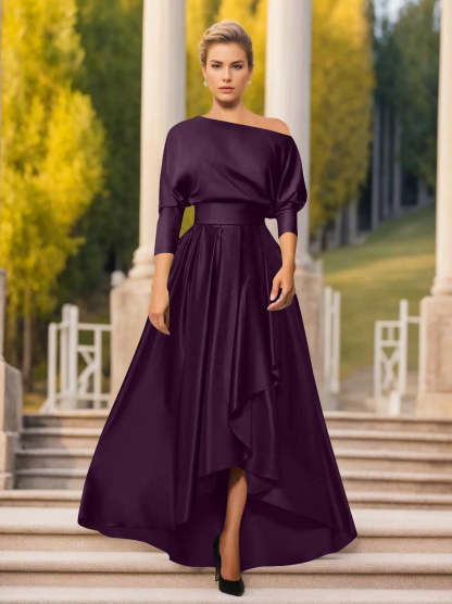One-Shoulder A-Line Princess Dress with 3/4 Sleeves for Mothers of the Bride & Groom-LLELLA