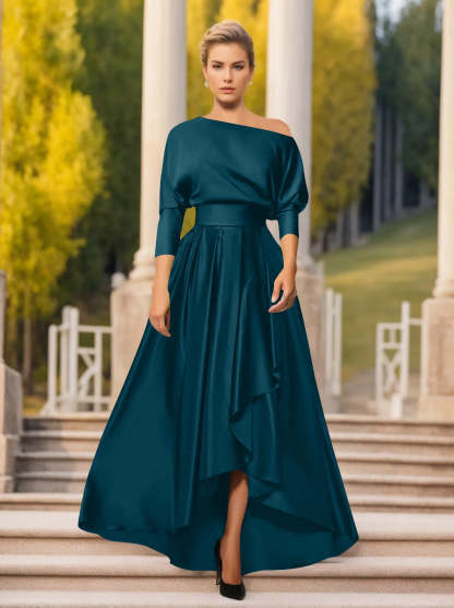 One-Shoulder A-Line Princess Dress with 3/4 Sleeves for Mothers of the Bride & Groom-LLELLA