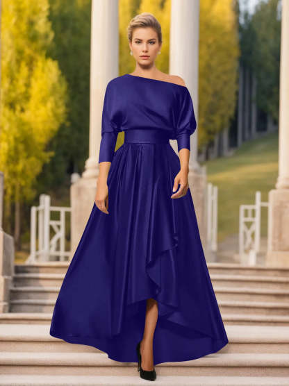 One-Shoulder A-Line Princess Dress with 3/4 Sleeves for Mothers of the Bride & Groom-LLELLA