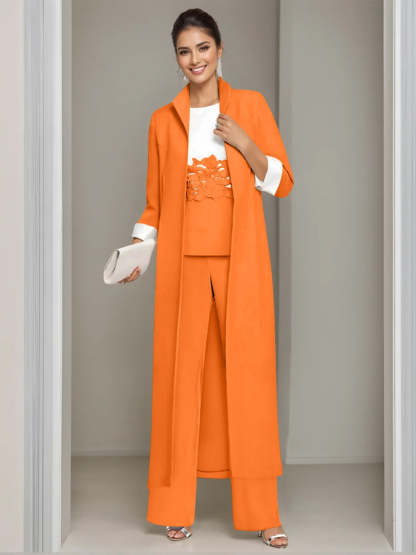 Ankle-Length Mother of the Bride Pantsuits in 3 Pieces Featuring Square Neck Jacket & Lace Appliques-LLELLA