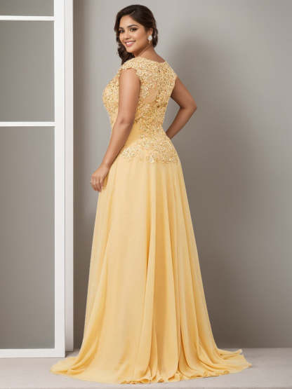 Elegant Plus Size Mother of the Bride A-Line Floor-Length Dress with Jewel Neck and Beading Appliques-LLELLA