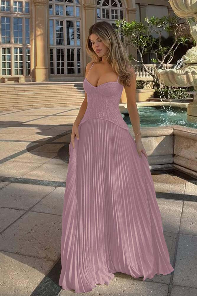 Spaghetti Strap Sleeveless Long Prom Dress With Ruffles Embroidery-LLELLA