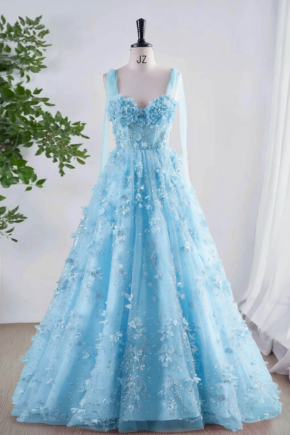 Shiny Lilac Prom Dress with Flowers-LLELLA