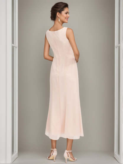 Tea-Length Mother of the Bride Sheath Dress with Beaded Jacket-LLELLA