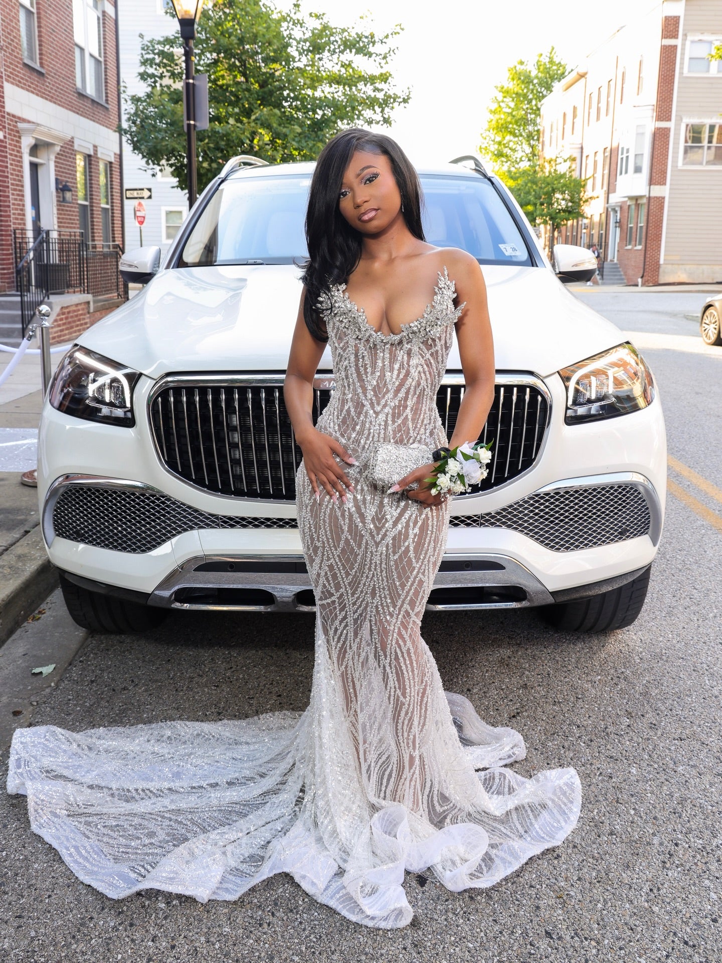 The Silver Goddess - 2026 Silver Crystal Illusion Mermaid Gown: Sweetheart Neckline with Off-Shoulder Straps, Sheer Bodice & Cathedral Train