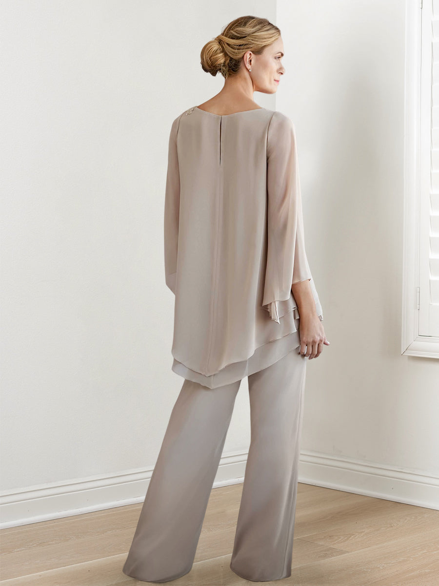 Long-Sleeve Chiffon Pantsuit for the Mother of the Bride