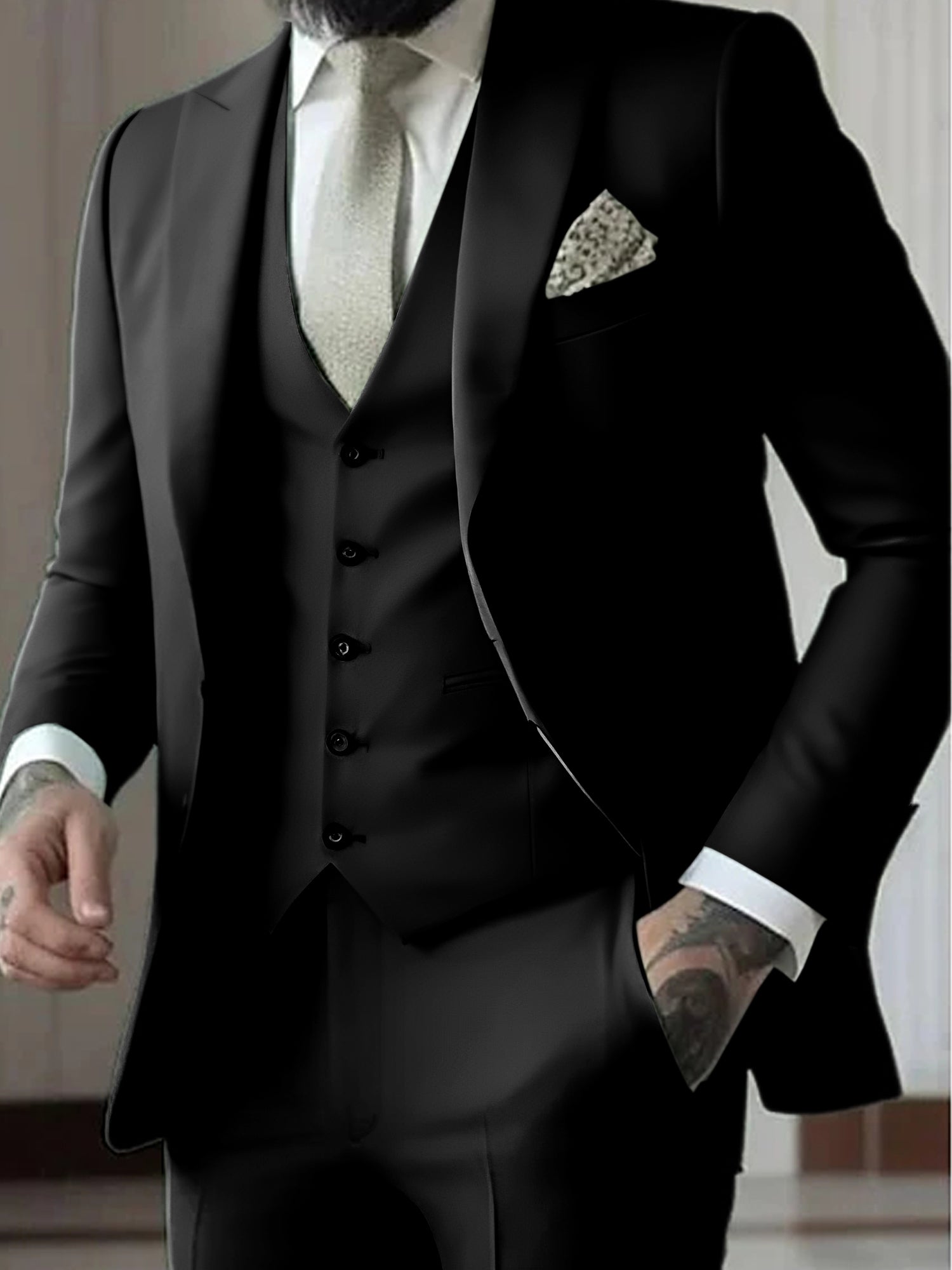 Men's Tailored Fit Single Breasted One-button 3 Pieces Wedding Suits Black