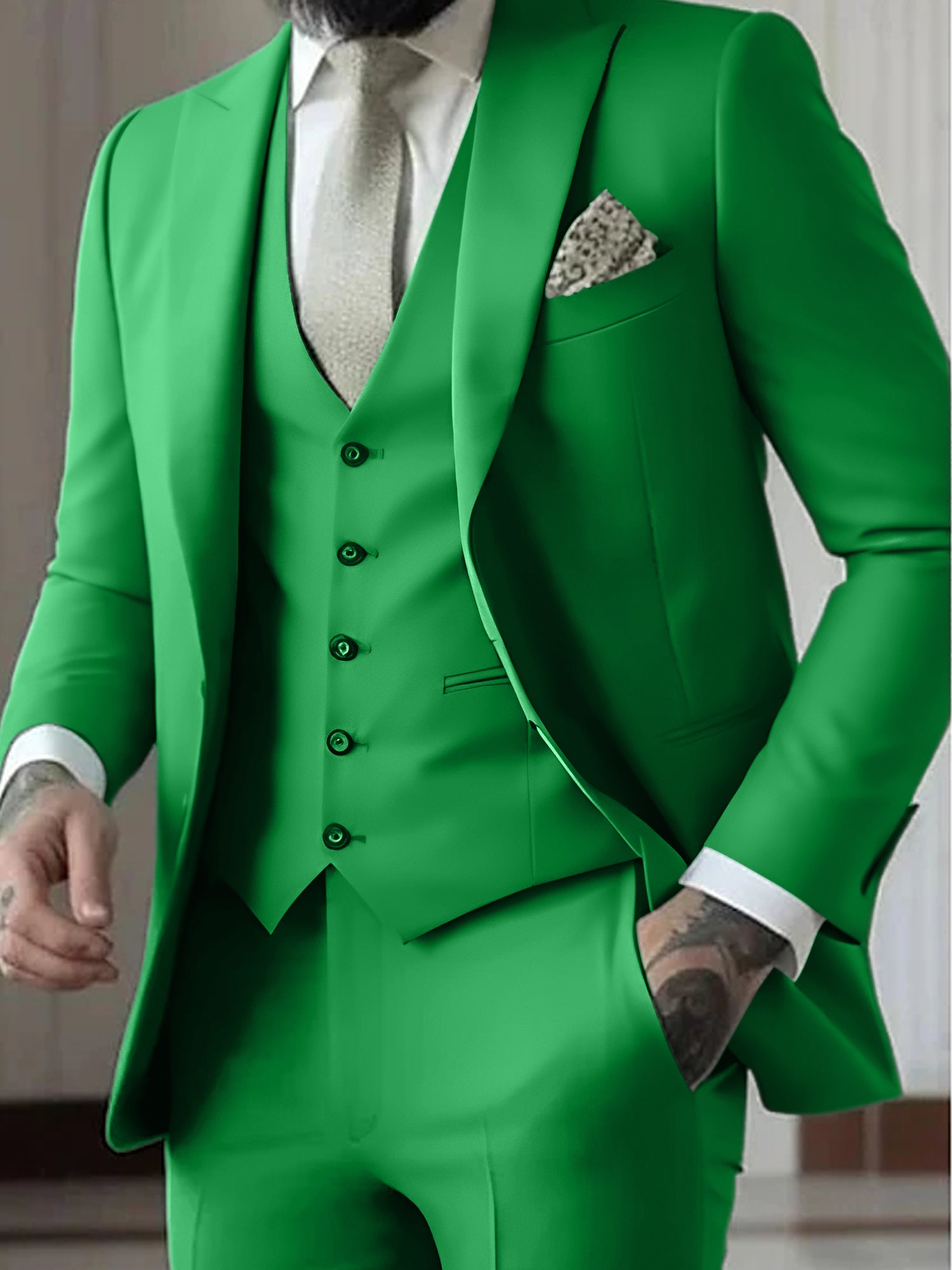 Men's Tailored Fit Single Breasted One-button 3 Pieces Wedding Suits Lime Green